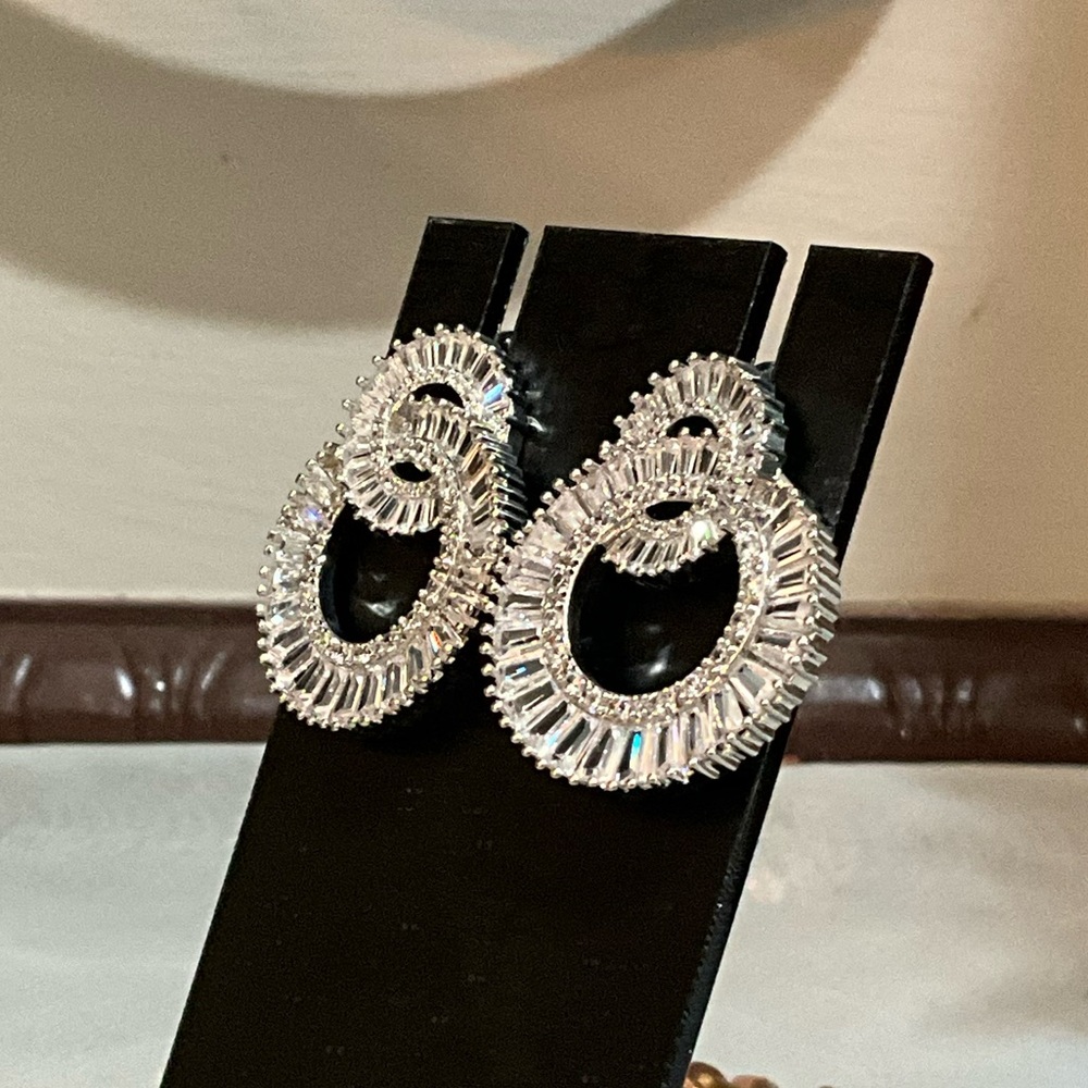 Double Circle Crystal Statement Earrings - image 5